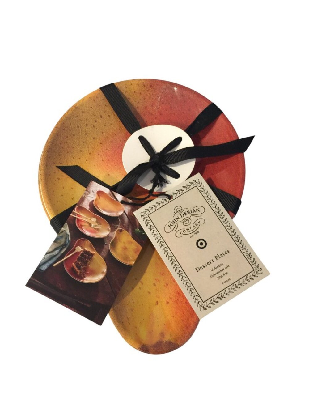 John Derian Co Dessert Plates Melamine Set of 4 Pear Shaped Rust Gold